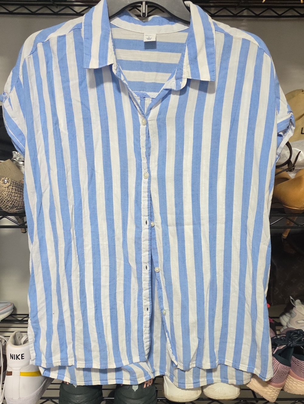 Light Blue & White Striped Women's Button-Up Shirt